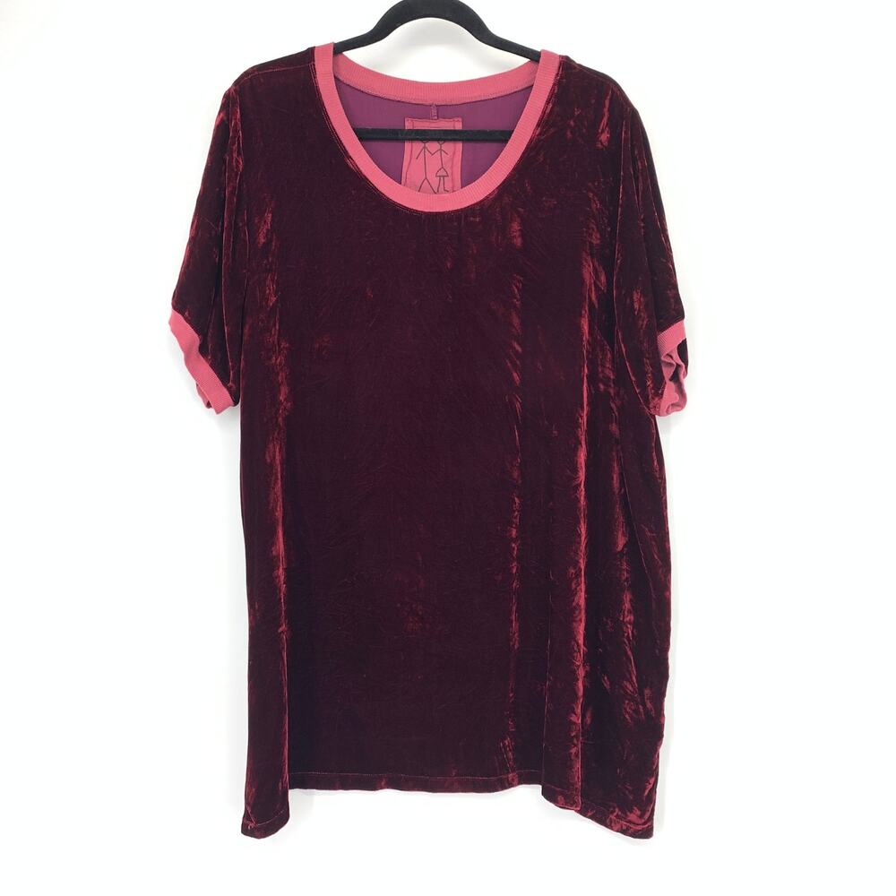 Johnny Was Pete & Greta Top Womens M Maroon Red Rayon Silk Velvet Short Sleeve